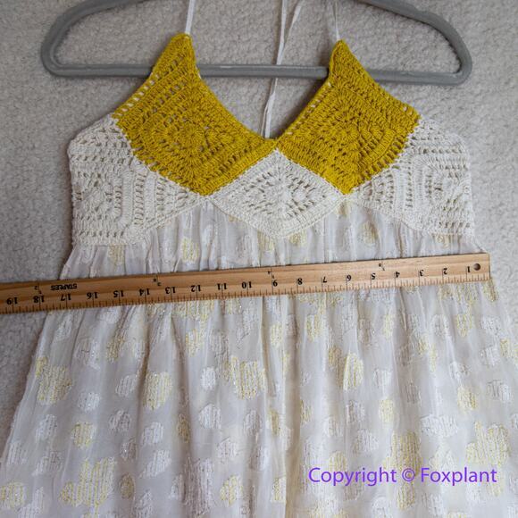 New! Free People Women's Crochet‎ Halter Yellow Bell Tunic Ivory Combo, size L - Picture 4 of 11